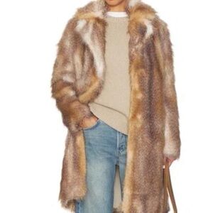 Unreal Fur Pioneer NEW still in box Faux Fur Long Coat in Brown and Cream - M